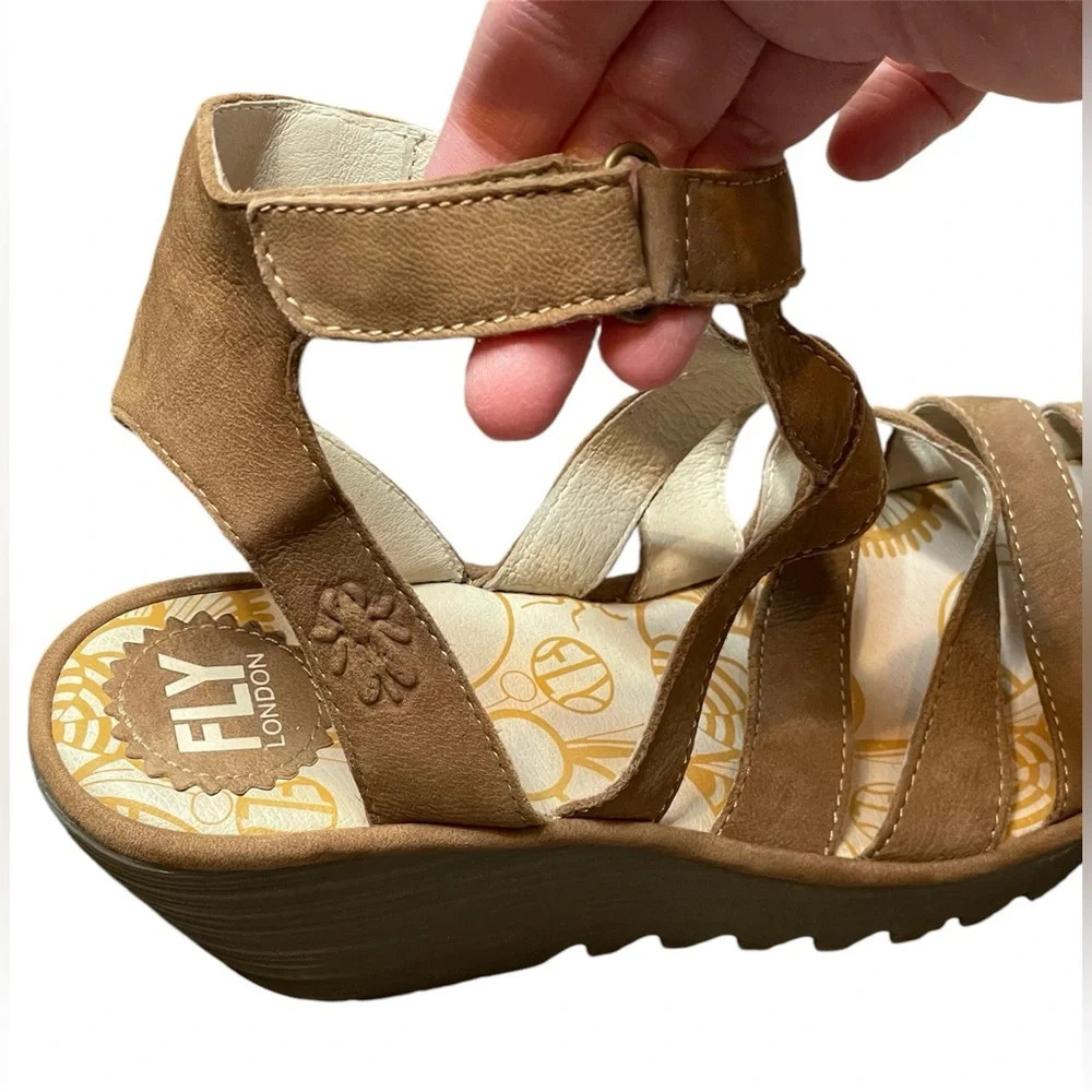Fly London Yeba 895 Brown Suede Leather  Strappy Wedge Platform Sandals Size 40 - Picture 7 of 13